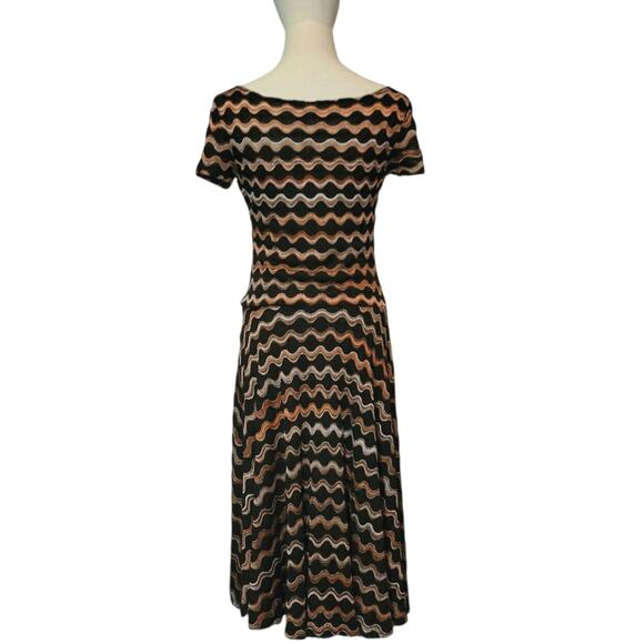 Sangria Chevron A-Line Midi Dress Multicolor Short Sleeve Office Party Fall 6 - Picture 8 of 16